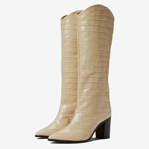 Schutz ecru white crocodile embossed block heel boots Maryana 10